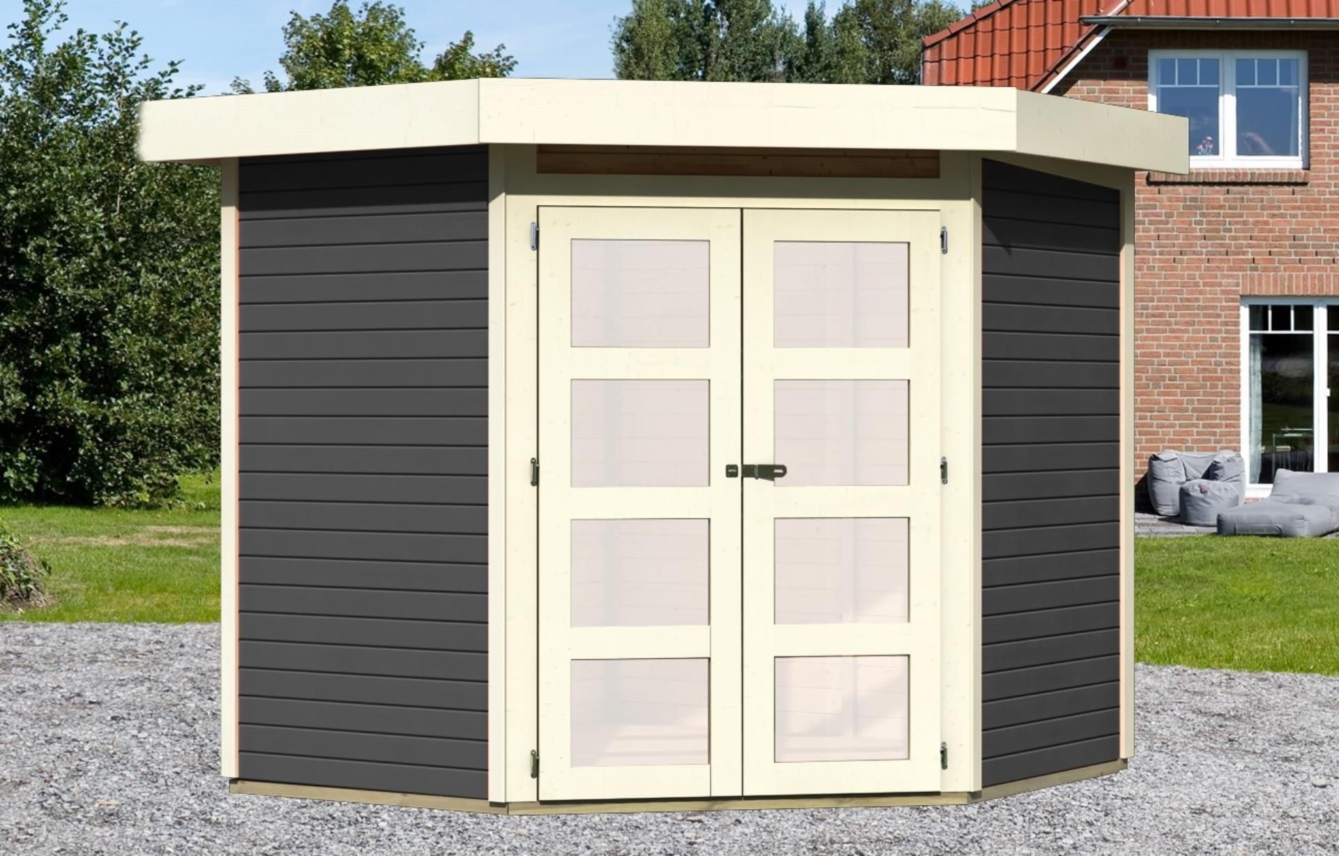 Foto van Karibu Namen 3 tuinhuis terragrijs
