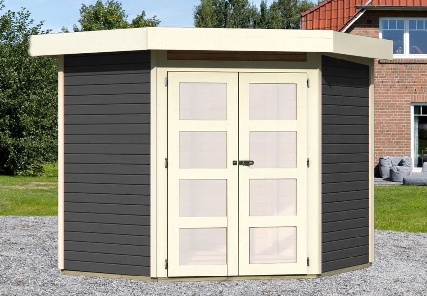 Karibu Goldendorf 3 tuinhuis - terragrijs (73068) Foto van Karibu Goldendorf 3 tuinhuis - terragrijs (73068)