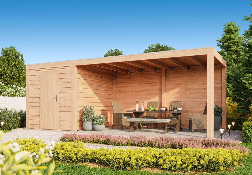 WoodAcademy Gartenhaus mit Terrasse Nefriet Essential 680x300 cm Foto von WoodAcademy Gartenhaus mit Terrasse Nefriet Essential 680x300 cm