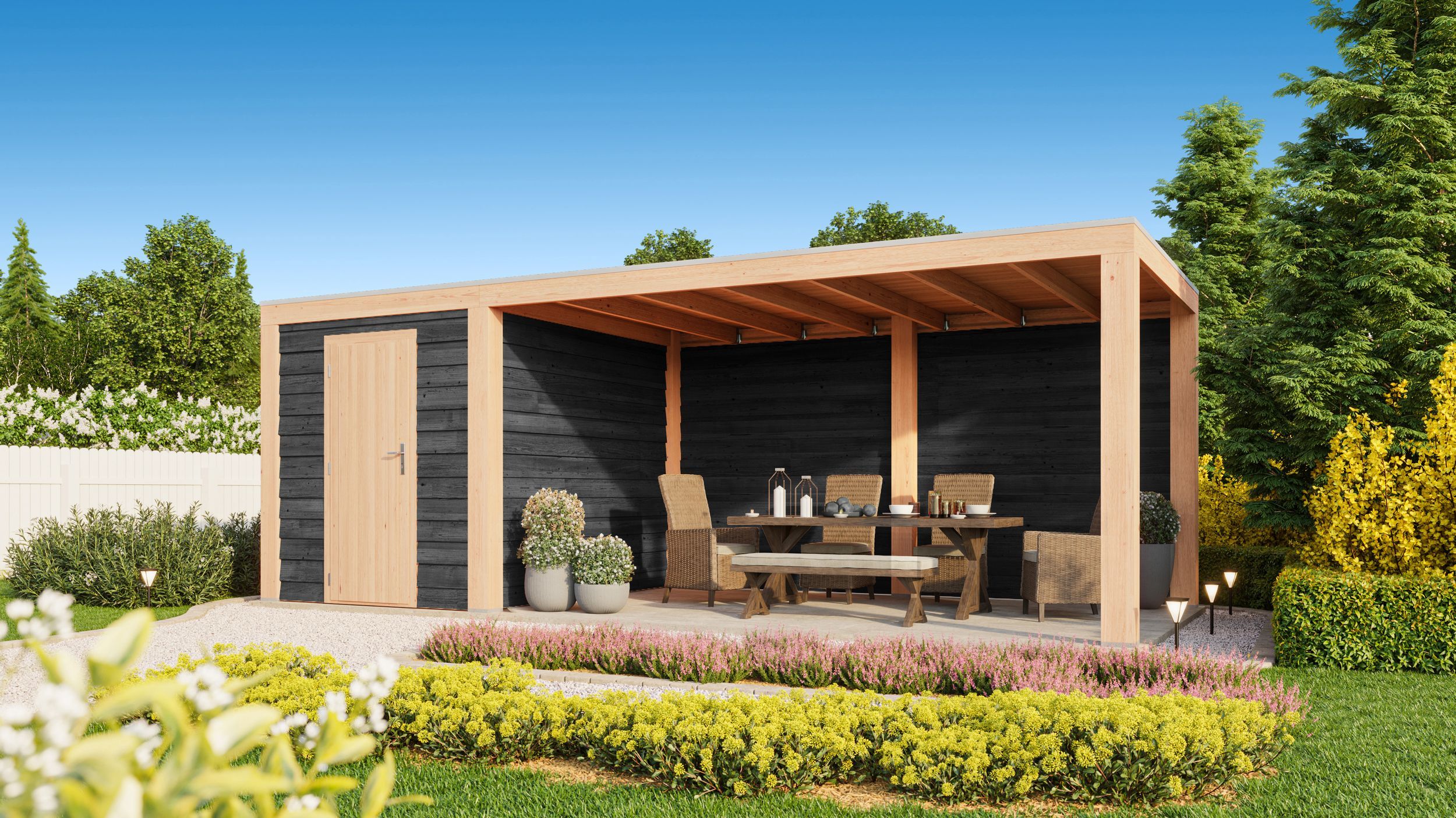 Foto der WoodAcademy Gartenhaus mit Terrasse Nefriet Excellent Nero