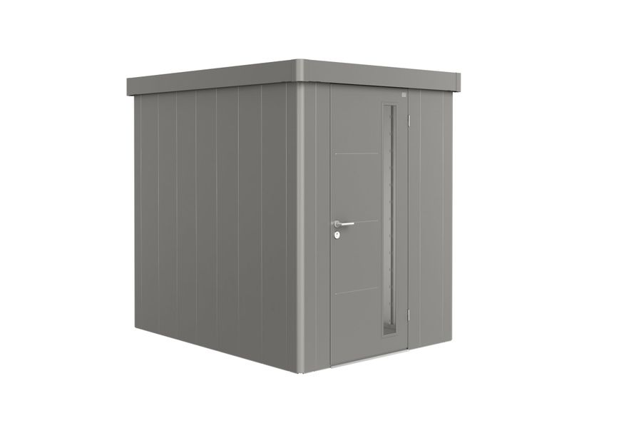 Biohort Neo 2A metalen tuinhuis kwartsgrijs metallic enkele deur Foto van Biohort Neo 2A metalen tuinhuis kwartsgrijs metallic enkele deur