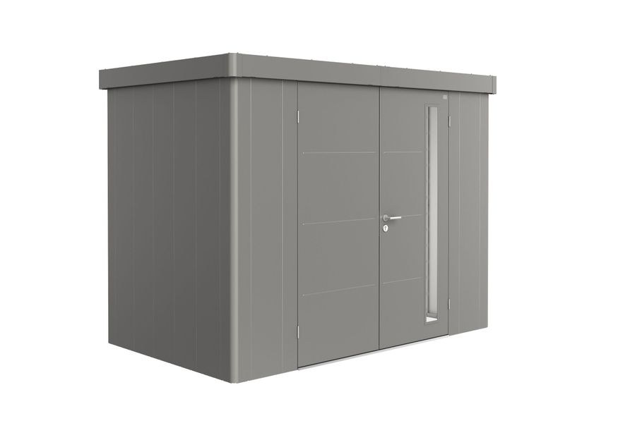 Biohort Neo 1C metalen tuinhuis kwartsgrijs-metallic dubbele deur Foto van Biohort Neo 1C metalen tuinhuis kwartsgrijs-metallic dubbele deur