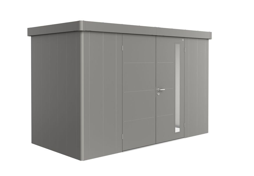 Biohort Neo 1D metalen tuinhuis kwartsgrijs-metallic dubbele deur Foto van Biohort Neo 1D metalen tuinhuis kwartsgrijs-metallic dubbele deur