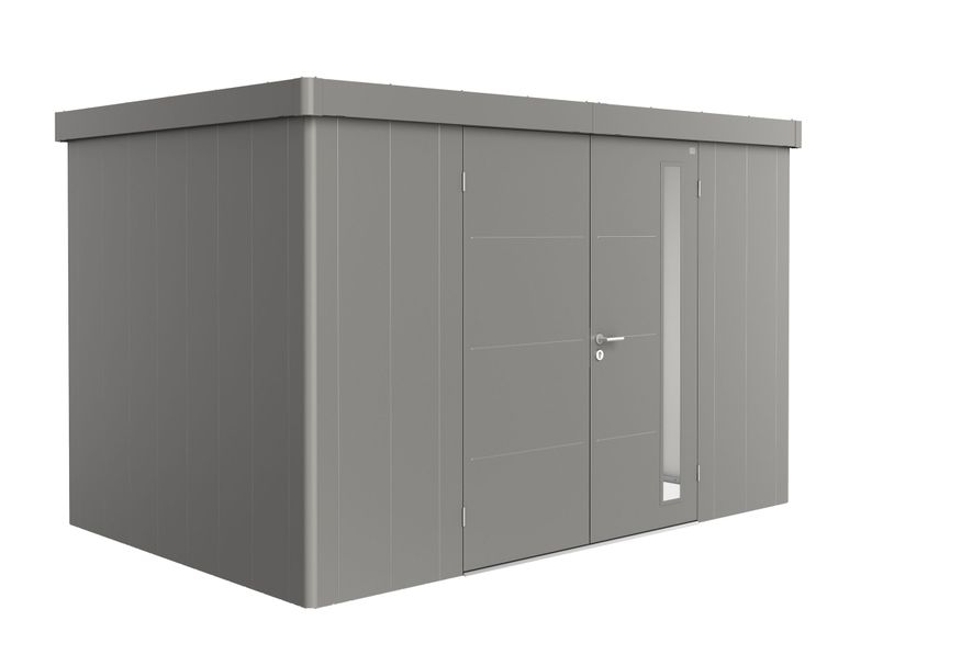 Biohort Neo 2D metalen tuinhuis kwartsgrijs-metallic dubbele deur Foto van Biohort Neo 2D metalen tuinhuis kwartsgrijs-metallic dubbele deur