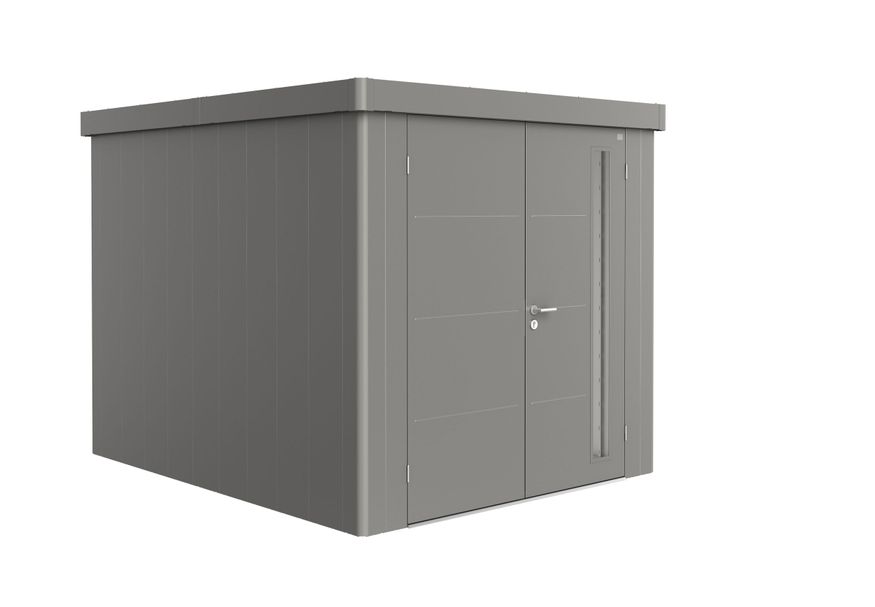 Biohort Neo 3B metalen tuinhuis kwartsgrijs-metallic dubbele deur Foto van Biohort Neo 3B metalen tuinhuis kwartsgrijs-metallic dubbele deur