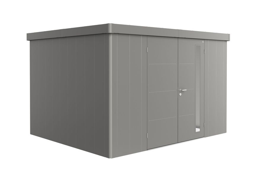 Biohort Neo 3D metalen tuinhuis kwartsgrijs-metallic dubbele deur Foto van Biohort Neo 3D metalen tuinhuis kwartsgrijs-metallic dubbele deur