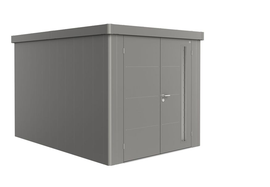 Biohort Neo 4B metalen tuinhuis kwartsgrijs-metallic dubbele deur Foto van Biohort Neo 4B metalen tuinhuis kwartsgrijs-metallic dubbele deur