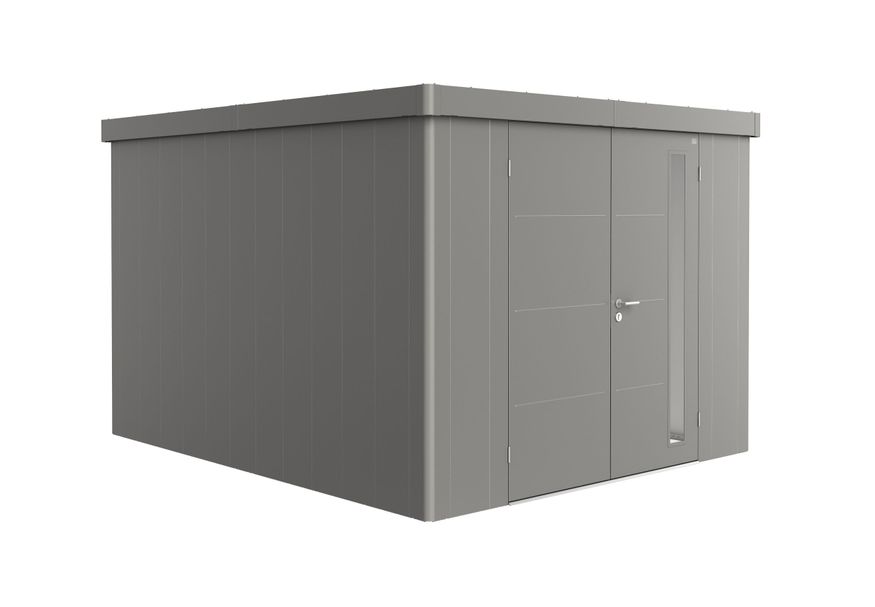 Biohort Neo 4C metalen tuinhuis kwartsgrijs-metallic dubbele deur Foto van Biohort Neo 4C metalen tuinhuis kwartsgrijs-metallic dubbele deur