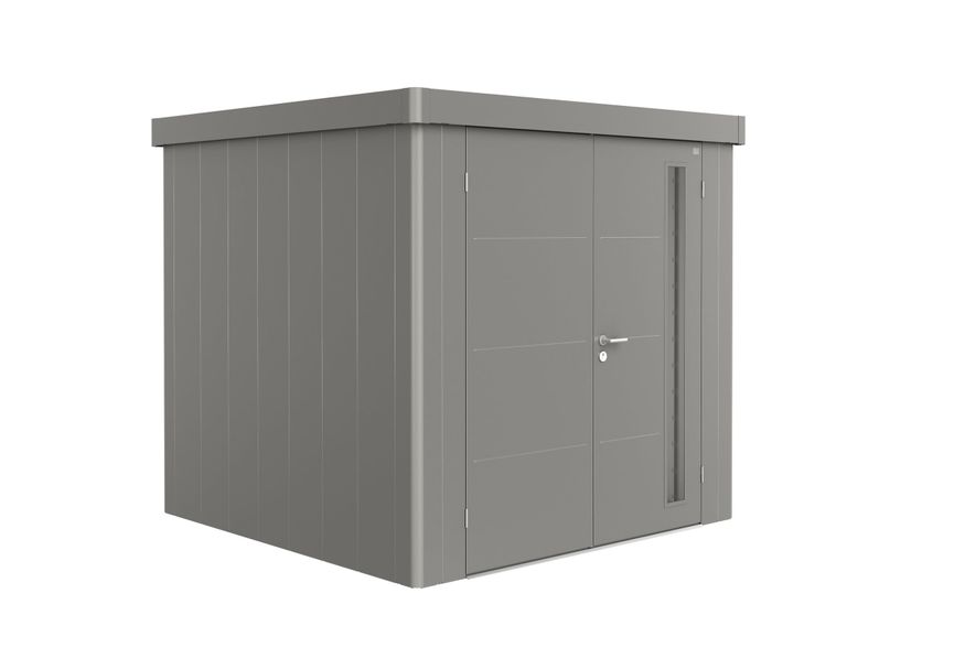 Biohort Neo 2B metalen tuinhuis kwartsgrijs metallic dubbele deur Foto van Biohort Neo 2B metalen tuinhuis kwartsgrijs metallic dubbele deur