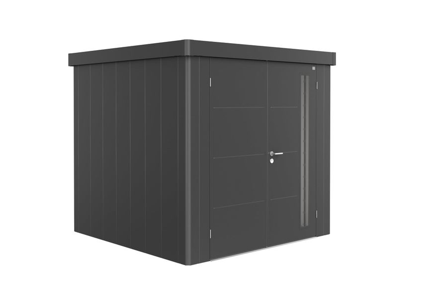 Biohort Neo 2B metalen tuinhuis donkergrijs metallic dubbele deur Foto van Biohort Neo 2B metalen tuinhuis donkergrijs metallic dubbele deur