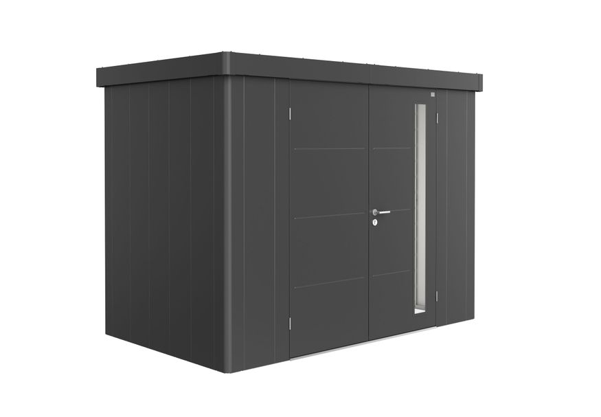 Biohort Neo 1C metalen tuinhuis donkergrijs-metallic dubbele deur Foto van Biohort Neo 1C metalen tuinhuis donkergrijs-metallic dubbele deur