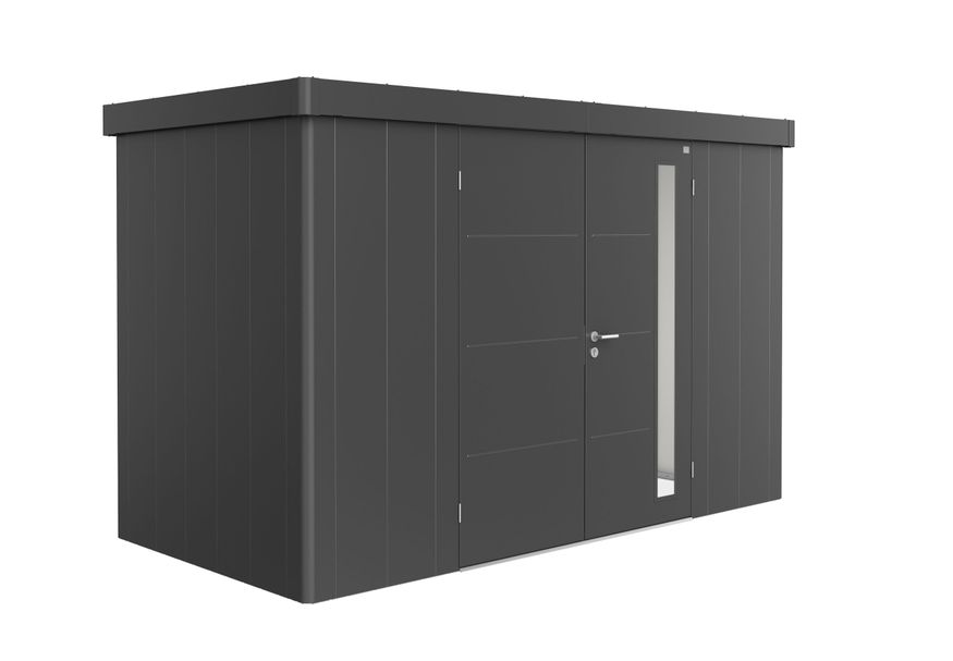 Biohort Neo 1D metalen tuinhuis donkergrijs-metallic dubbele deur Foto van Biohort Neo 1D metalen tuinhuis donkergrijs-metallic dubbele deur
