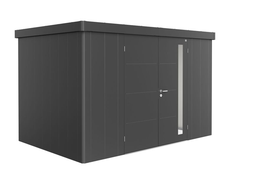 Biohort Neo 2D metalen tuinhuis donkergrijs-metallic dubbele deur Foto van Biohort Neo 2D metalen tuinhuis donkergrijs-metallic dubbele deur