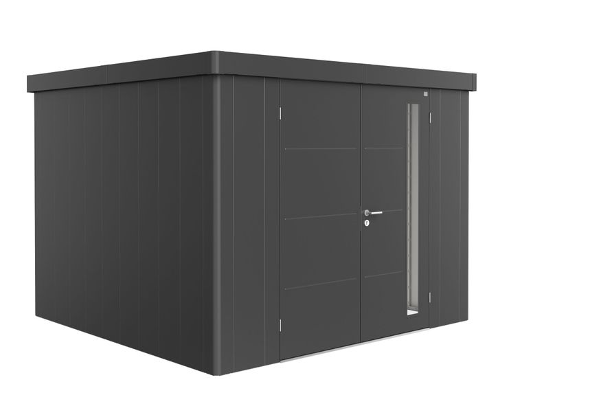 Biohort Neo 3C metalen tuinhuis donkergrijs-metallic dubbele deur Foto van Biohort Neo 3C metalen tuinhuis donkergrijs-metallic dubbele deur