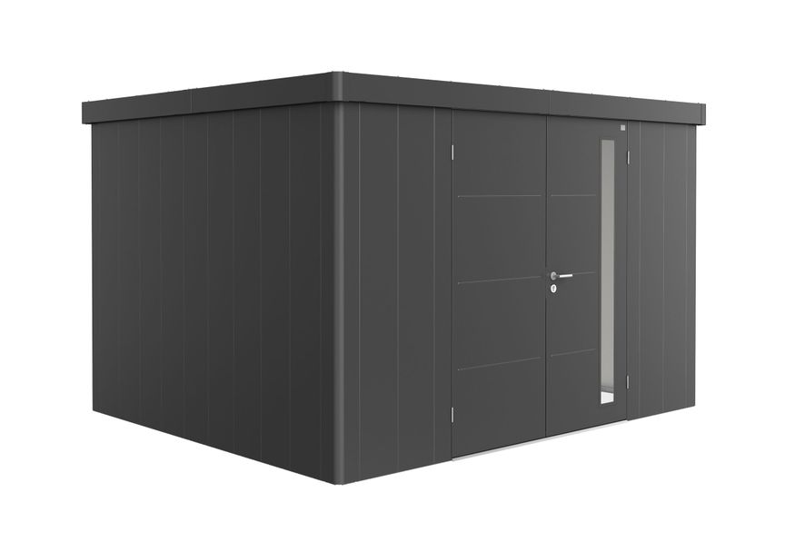 Biohort Neo 3D metalen tuinhuis donkergrijs-metallic dubbele deur Foto van Biohort Neo 3D metalen tuinhuis donkergrijs-metallic dubbele deur
