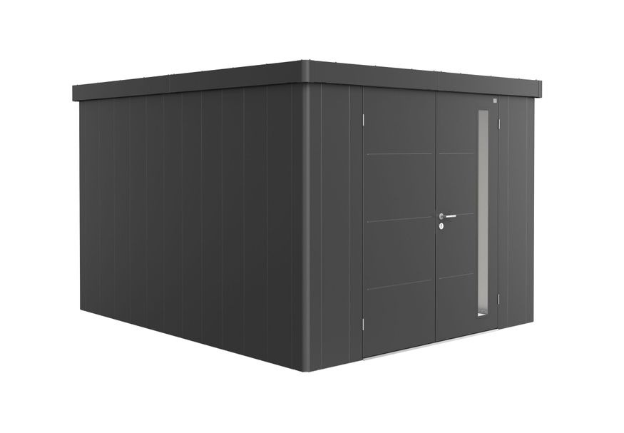 Biohort Neo 4C metalen tuinhuis donkergrijs-metallic dubbele deur Foto van Biohort Neo 4C metalen tuinhuis donkergrijs-metallic dubbele deur