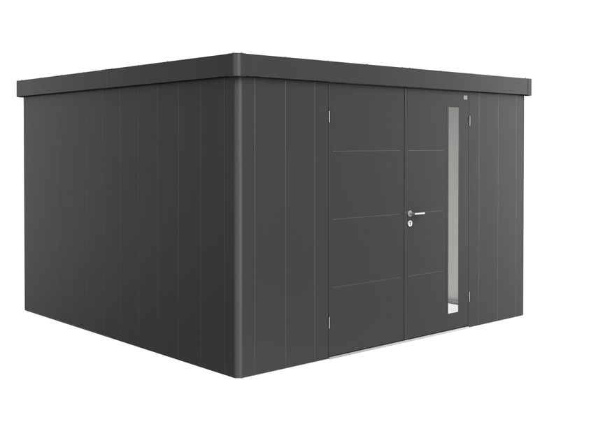 Biohort Neo 4D metalen tuinhuis donkergrijs-metallic dubbele deur Foto van Biohort Neo 4D metalen tuinhuis donkergrijs-metallic dubbele deur