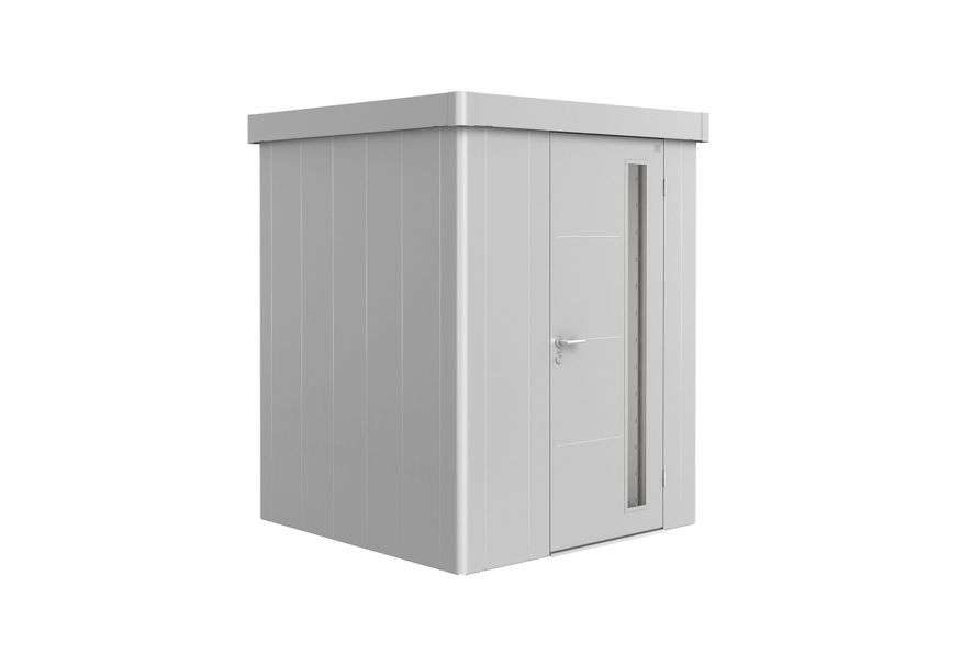 Biohort Neo 1A metalen tuinhuis zilver metallic enkele deur Foto van Biohort Neo 1A metalen tuinhuis zilver metallic enkele deur