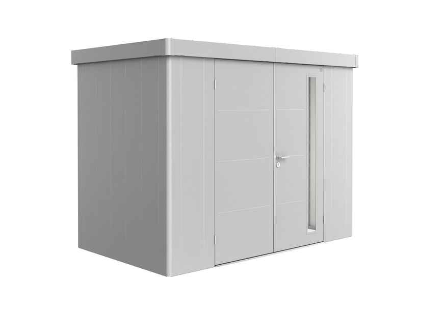 Biohort Neo 1C metalen tuinhuis zilver-metallic dubbele deur Foto van Biohort Neo 1C metalen tuinhuis zilver-metallic dubbele deur