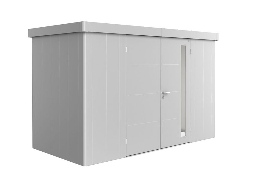 Biohort Neo 1D metalen tuinhuis zilver-metallic dubbele deur Foto van Biohort Neo 1D metalen tuinhuis zilver-metallic dubbele deur
