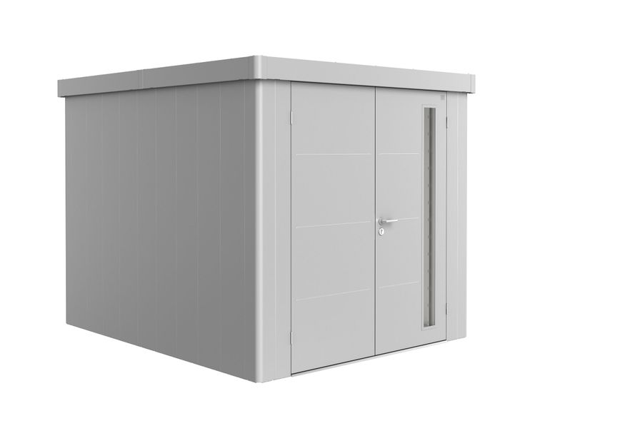 Biohort Neo 3B metalen tuinhuis zilver-metallic dubbele deur Foto van Biohort Neo 3B metalen tuinhuis zilver-metallic dubbele deur