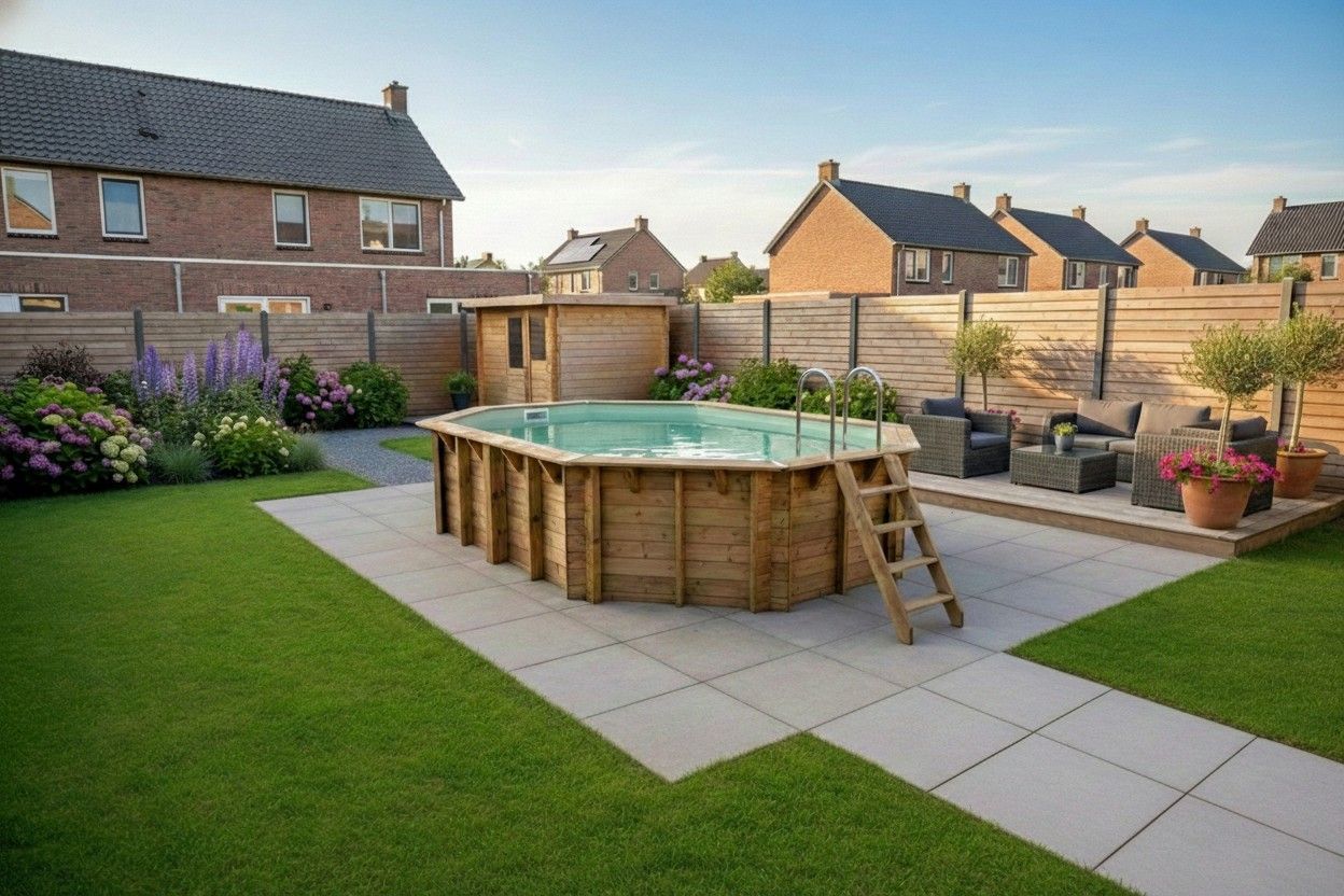 Foto von Ubbink Océa 610 x 400 x 130 cm mit beiger Innenfolie und Zubehör