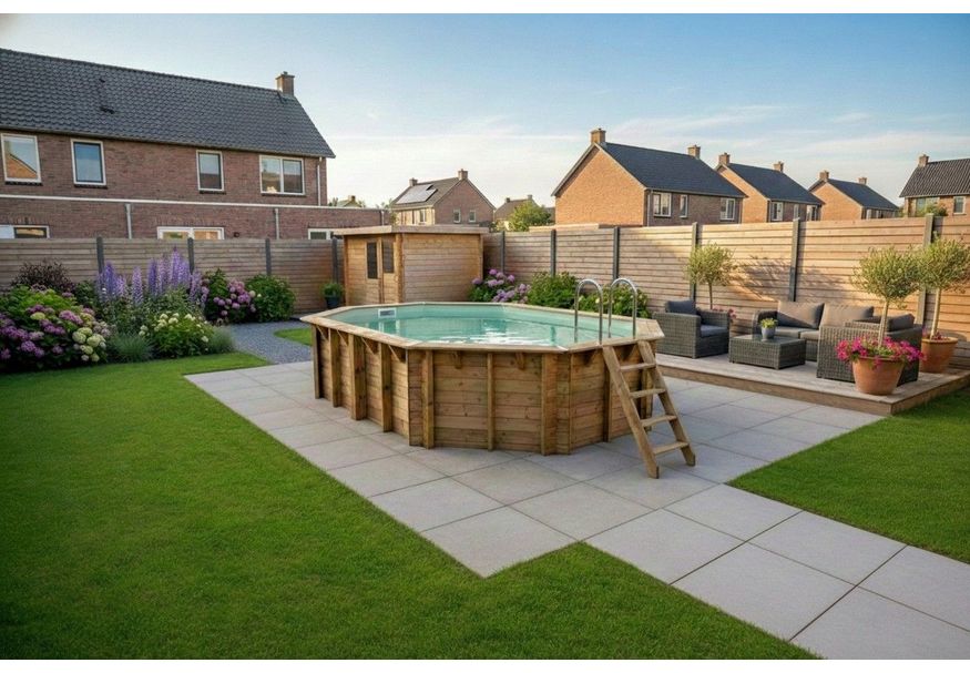 Foto von Ubbink Océa 610 x 400 x 130 cm mit beiger Innenfolie und Zubehör