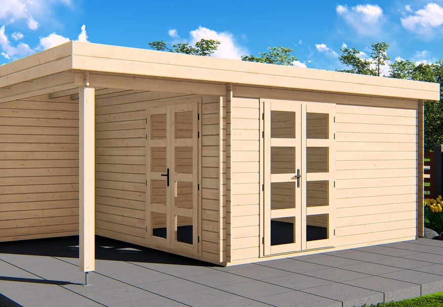 Graed Blockhaus Optimism mit veranda 595x400 cm - 44 mm Foto von Graed Blockhaus Optimism mit veranda 595x400 cm - 44 mm