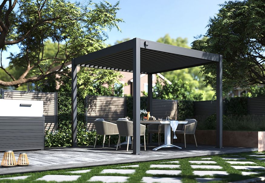 Porchenzo Paros aluminium pergola 3x3 - Anthrazit Foto von Porchenzo Paros aluminium pergola 3x3 - Anthrazit