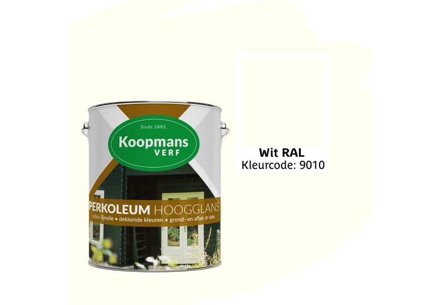 Koopmans Perkoleum, Weiß RAL 9010, 2,5L Hochglanz deckend Foto von Koopmans Perkoleum, Weiß RAL 9010, 2,5L Hochglanz deckend
