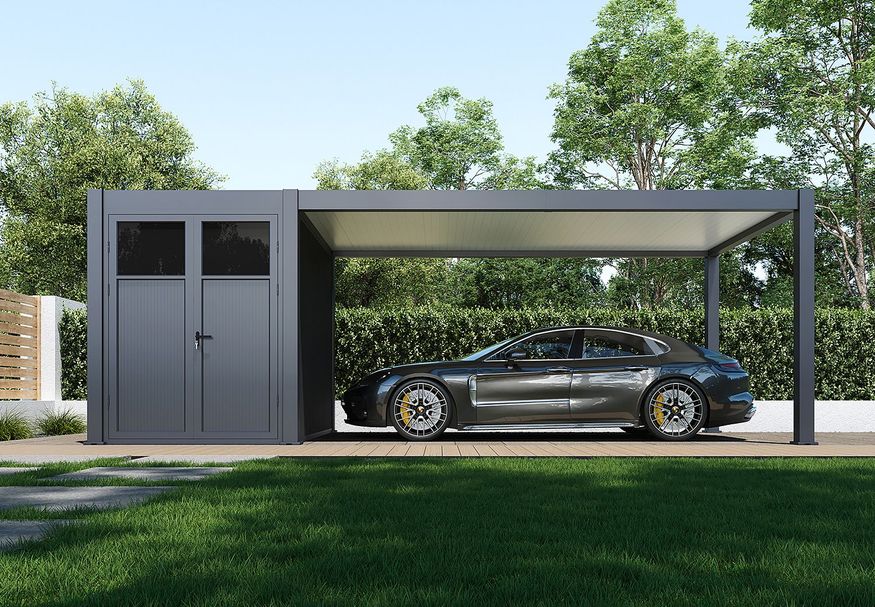 Porchenzo carport Prestige mit Schuppen 7.2x3 - Anthrazit Foto von Porchenzo carport Prestige mit Schuppen 7.2x3 - Anthrazit