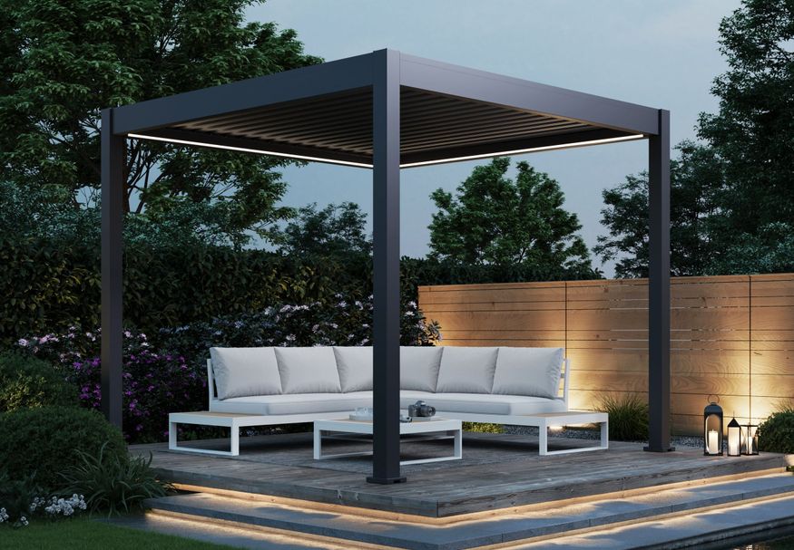 Porchenzo E-Paros aluminium Pergola 3x3 - Anthrazit - LED Foto von Porchenzo E-Paros aluminium Pergola 3x3 - Anthrazit - LED