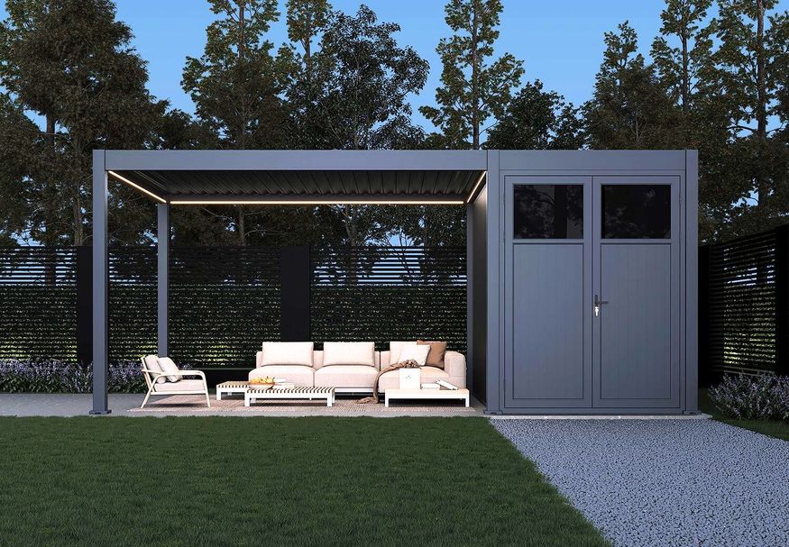 Porchenzo e-Paros mit Schuppen 5x3 - Anthrazit Foto von Porchenzo e-Paros mit Schuppen 5x3 - Anthrazit