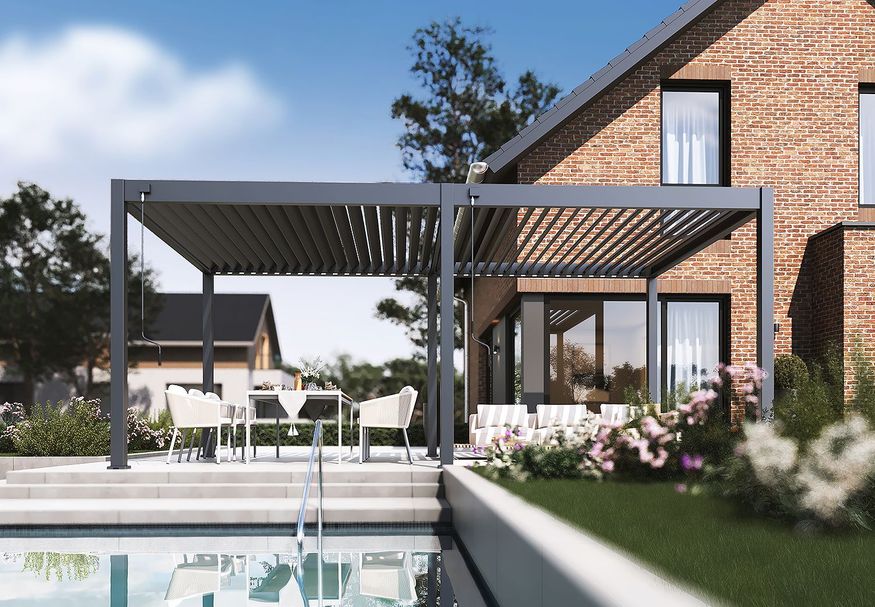 Porchenzo Paros Max aluminium Pergola 6x3.6 - Anthrazit Foto von Porchenzo Paros Max aluminium Pergola 6x3.6 - Anthrazit