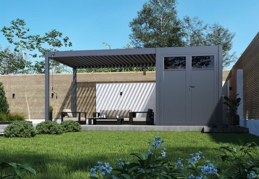 Foto van Porchenzo Paros met berging 5x3 - antraciet