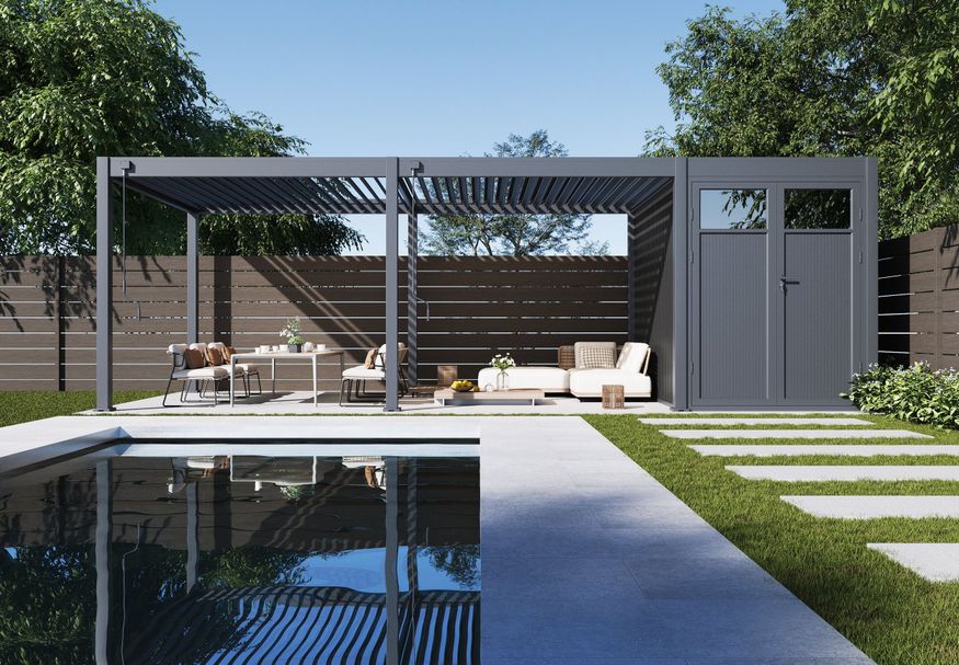 Foto von Porchenzo Paros mit Schuppen 8x3 - Anthrazit