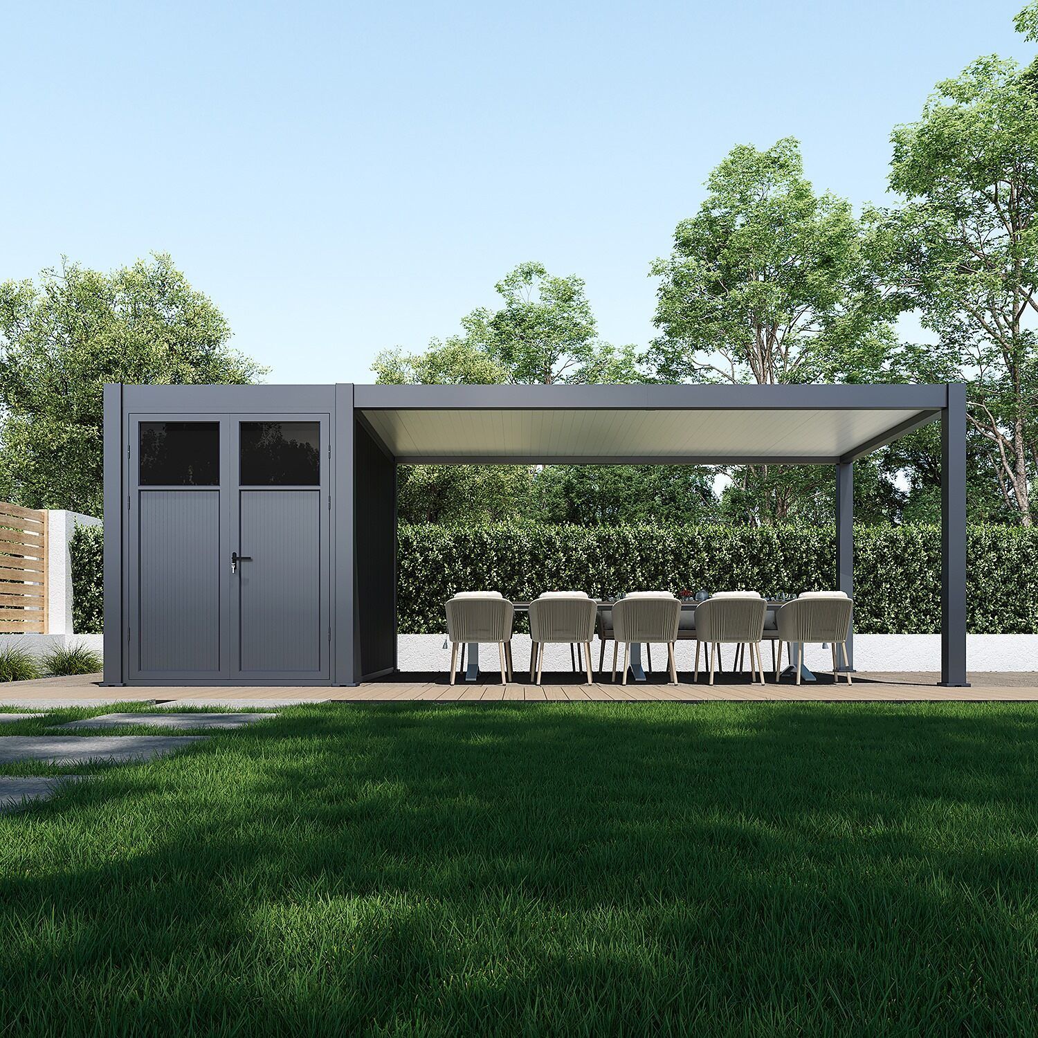 Foto der Porchenzo Gartenhaus mit Pergola Prestige - Anthrazit