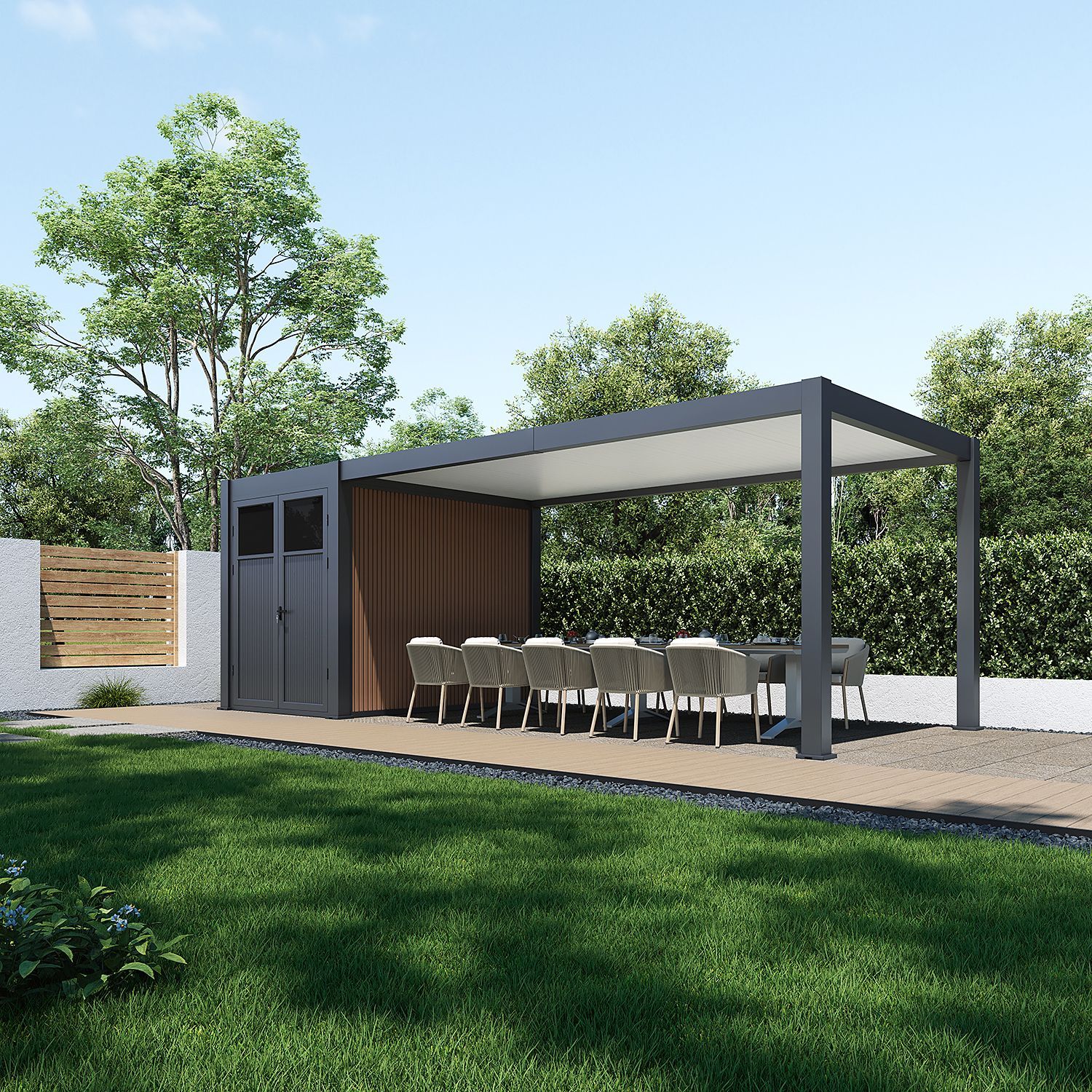 Foto der Porchenzo Gartenhaus mit Pergola Prestige - Teak