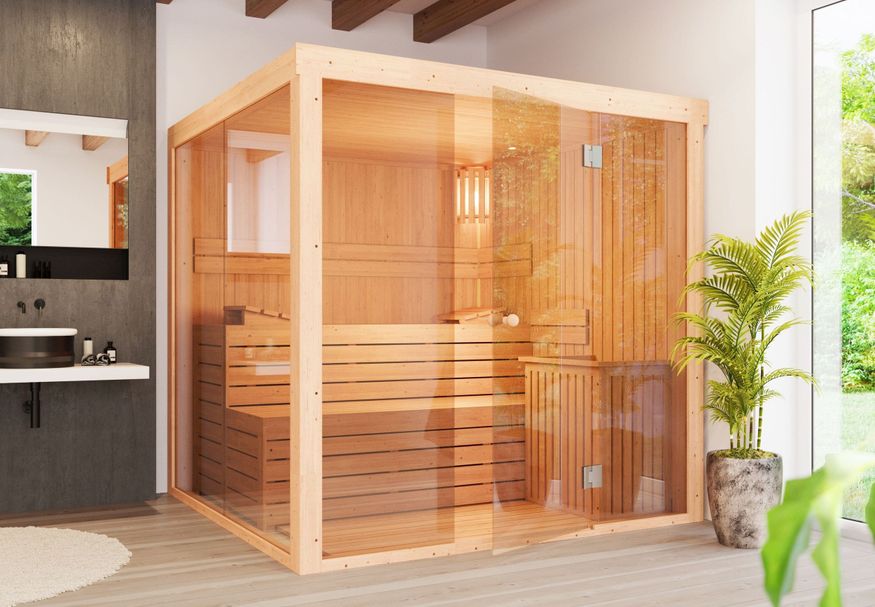 Azalp Prisma elementsauna 203x135 cm, elzen Foto van Azalp Prisma elementsauna 203x135 cm, elzen