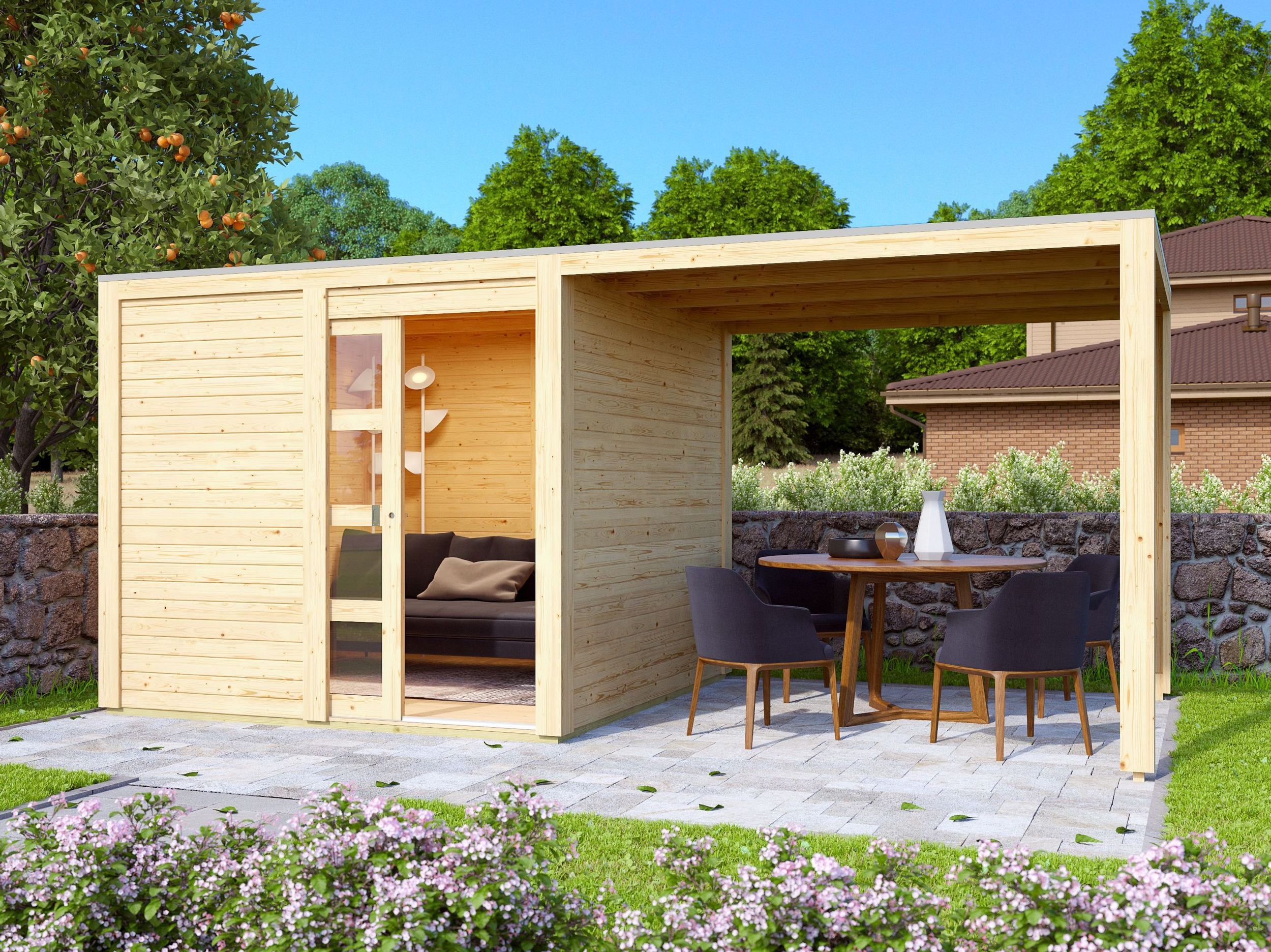 Foto der Karibu 79847 Gartenhaus mit Terrasse Qubic 1