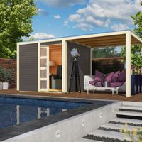 Foto der Karibu 79848 Gartenhaus mit Terrasse Qubic 1 - Terragrau