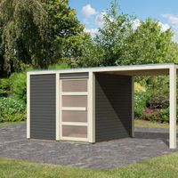 Foto der Karibu 79848 Gartenhaus mit Terrasse Qubic 1 - Terragrau