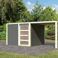Foto der Karibu 89397 Gartenhaus mit Terrasse Qubic 2 - Terragrau