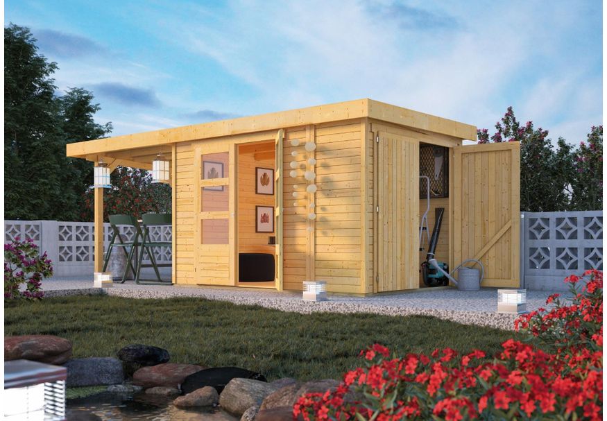 Foto van Karibu Retola 3 tuinhuis met overkapping 240 cm (82956)