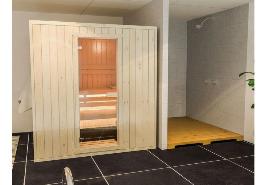 Azalp Massieve sauna Rio Standaard 145x130 cm, 45 mm Foto van Azalp Massieve sauna Rio Standaard 145x130 cm, 45 mm
