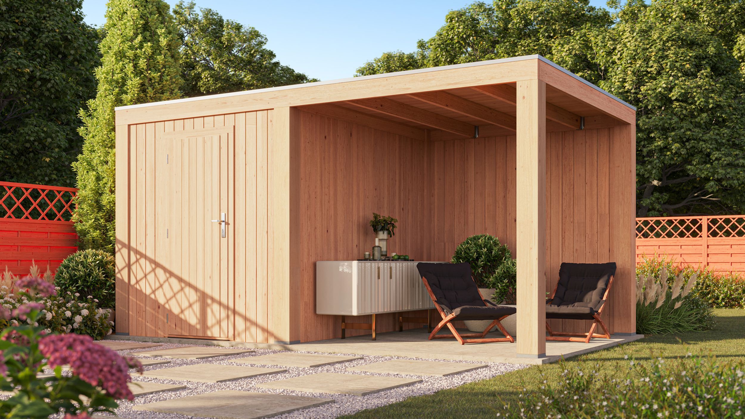 Foto van WoodAcademy tuinhuis met overkapping Robijn Excellent