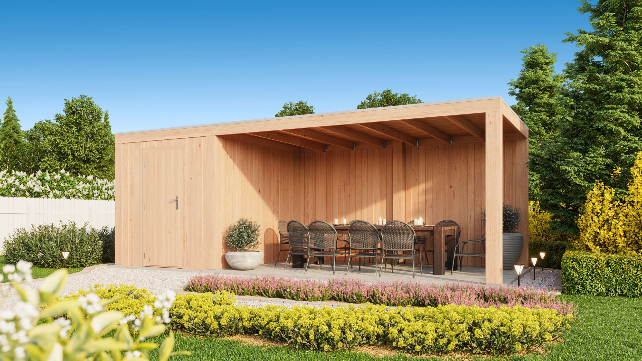 Foto van WoodAcademy tuinhuis met overkapping Robijn Excellent