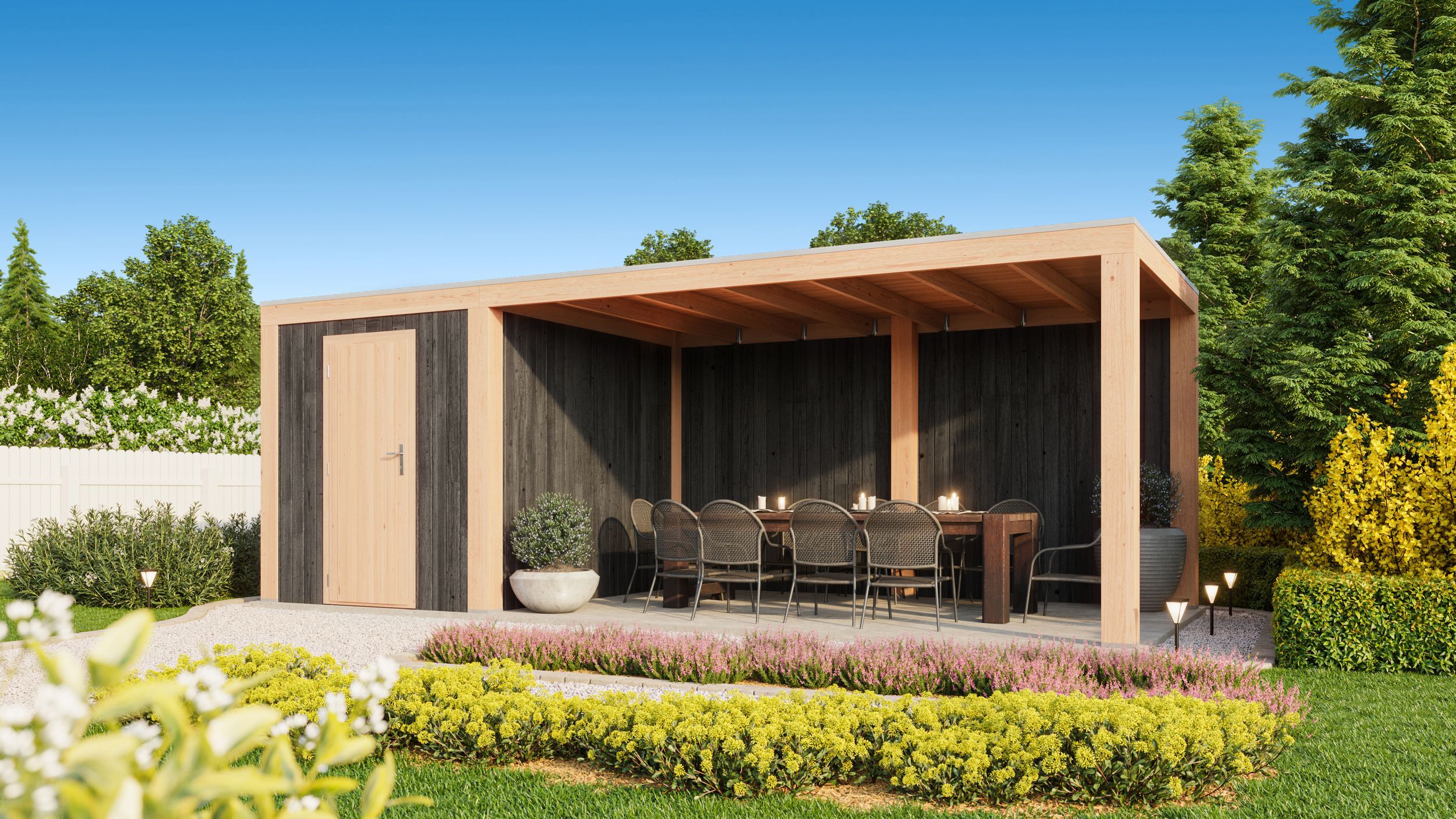 Foto der WoodAcademy Gartenhaus mit Terrasse Robijn Excellent Nero