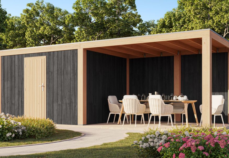 WoodAcademy Gartenhaus mit Überdachung Robijn Excellent nero 780x400 cm Foto von WoodAcademy Gartenhaus mit Überdachung Robijn Excellent nero 780x400 cm