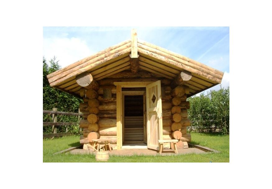 Azalp boomstam sauna Kaisa 250x400 cm - Vuren Foto van Azalp boomstam sauna Kaisa 250x400 cm - Vuren